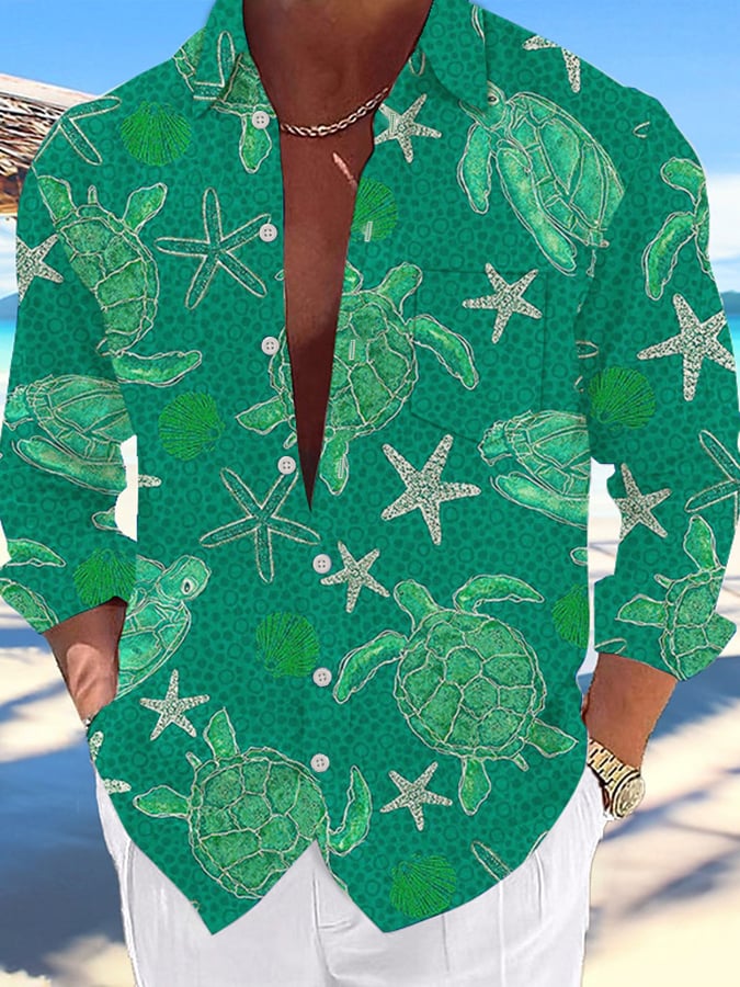 Camisa Hawaii Turtles estampado de moda Vacation And casual (With Pockets) para hombre