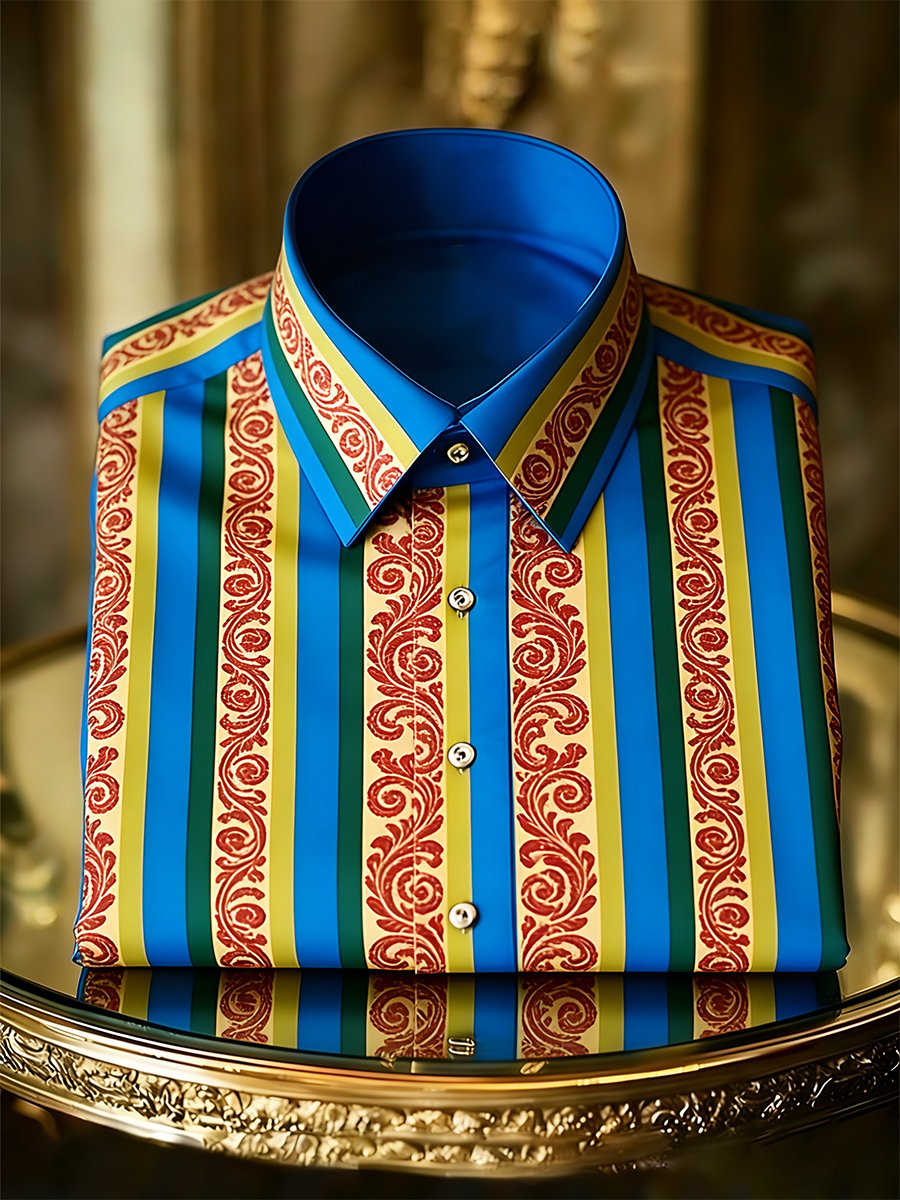 Camisa retro ejecutivo casual Baroque a rayas de manga larga para hombre
