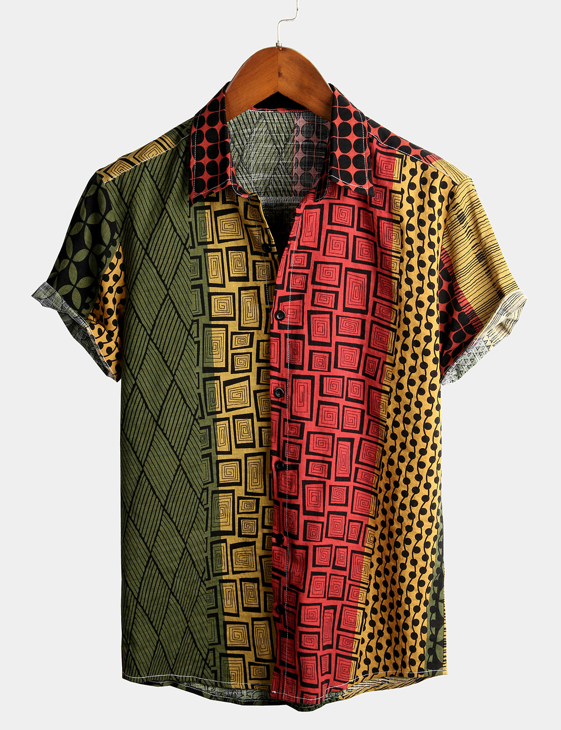 Camisa Geometric estampado Beach de manga corta para hombre