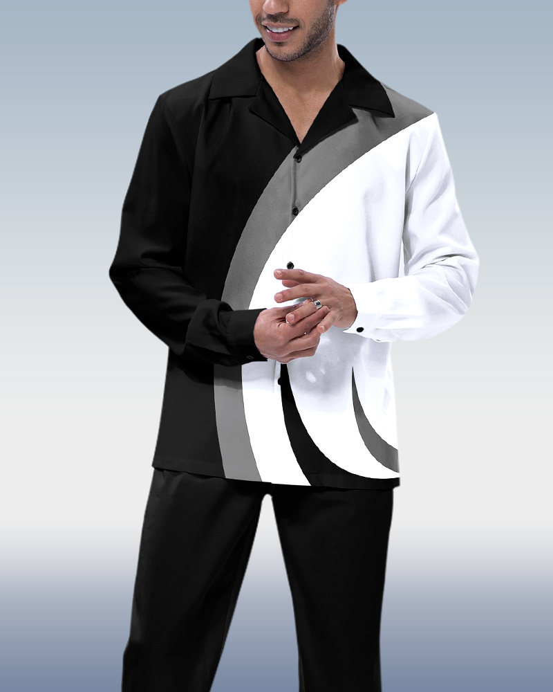 Suitmens White Black en bloques de color de manga larga Walking Suit para hombre