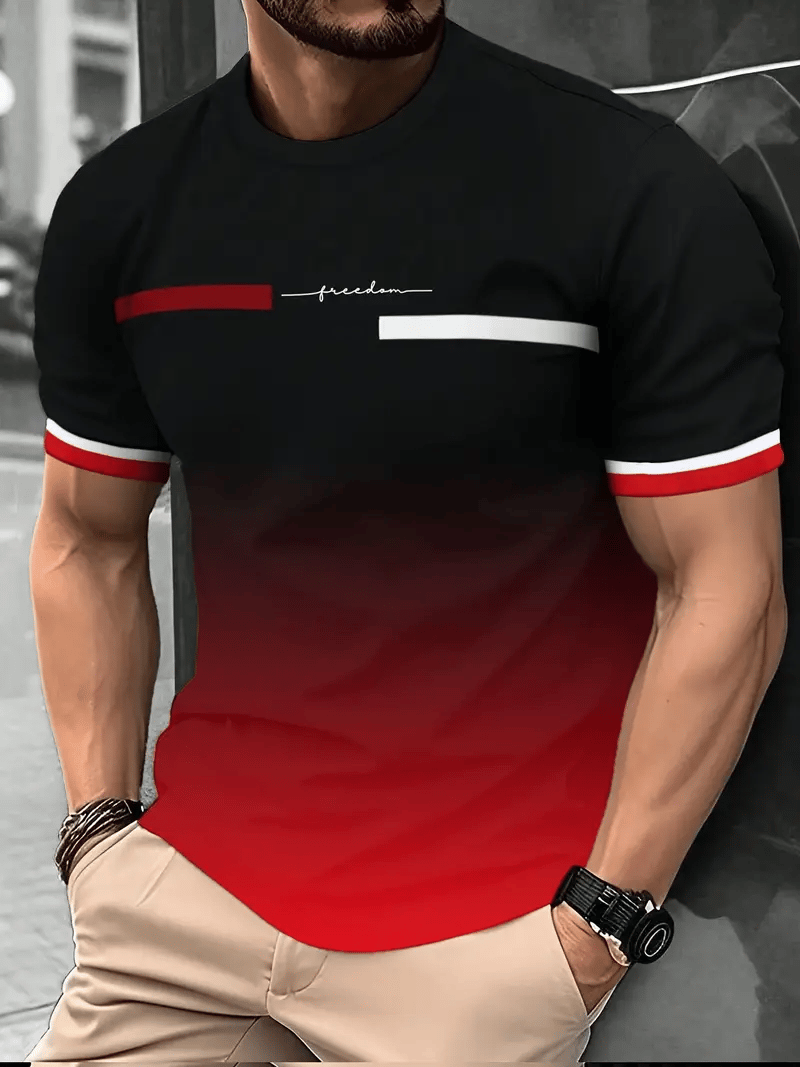 Camiseta ejecutivo rayas Logo estampado de manga corta para hombre