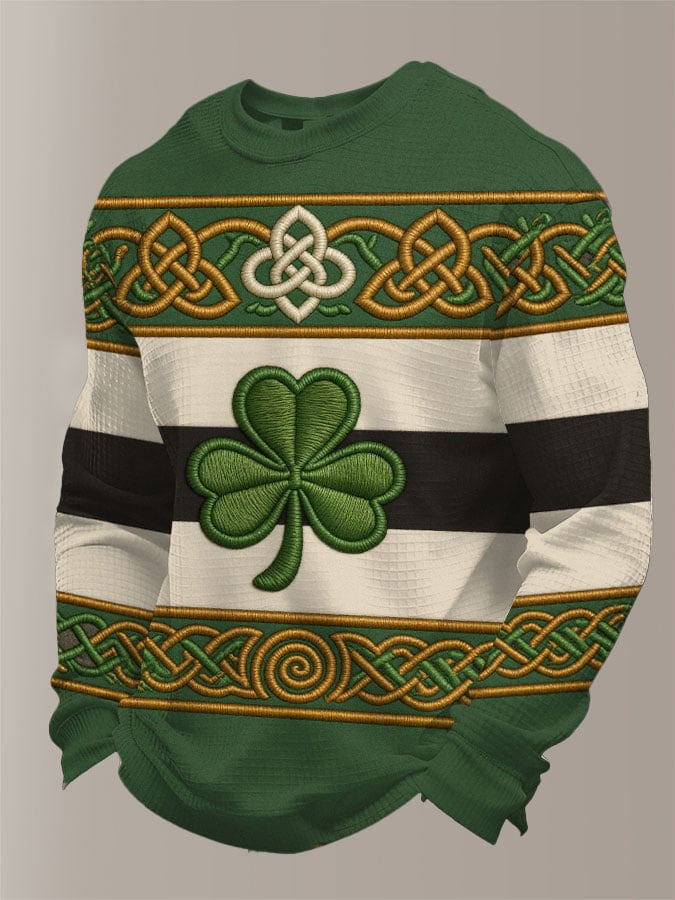 Camiseta St. Patrick's Day estampado Waffle Fabric de manga larga para hombre