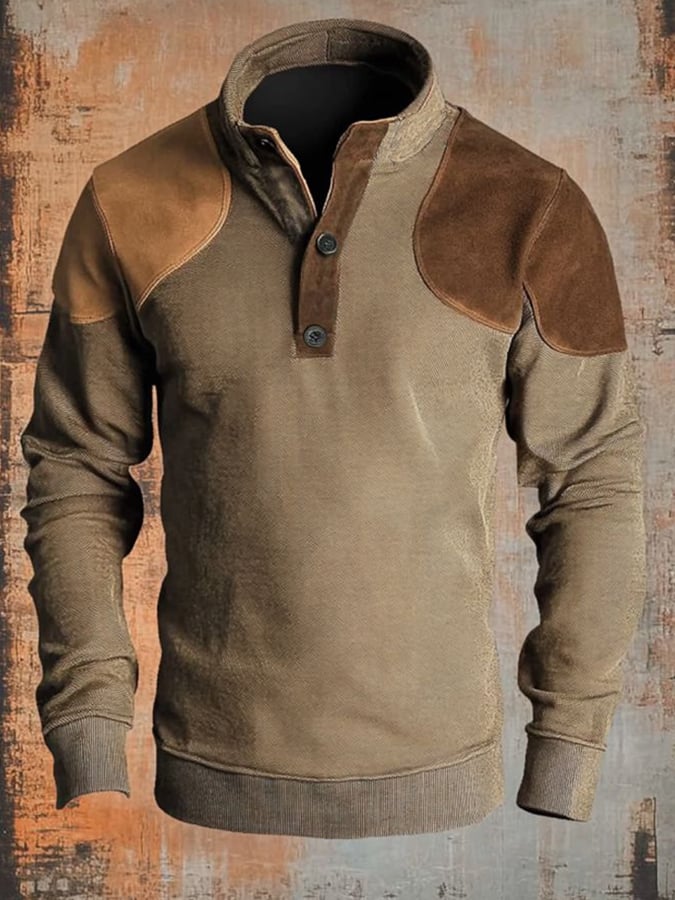 Sudadera casual retro Contrast Color Stand cuello de manga larga para hombre