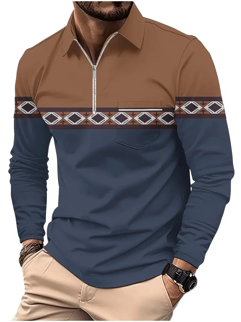 Camisa ejecutivo casual a rayas con cierre para hombre