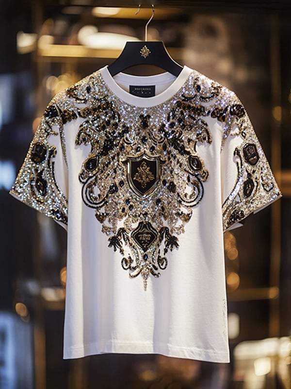 Camiseta ejecutivo de lujo estampado de algodón de manga corta para hombre