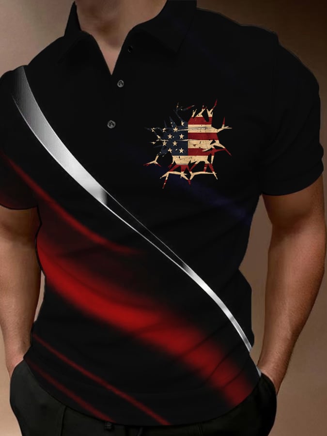 Camisa polo retro Independence Day estampado para hombre