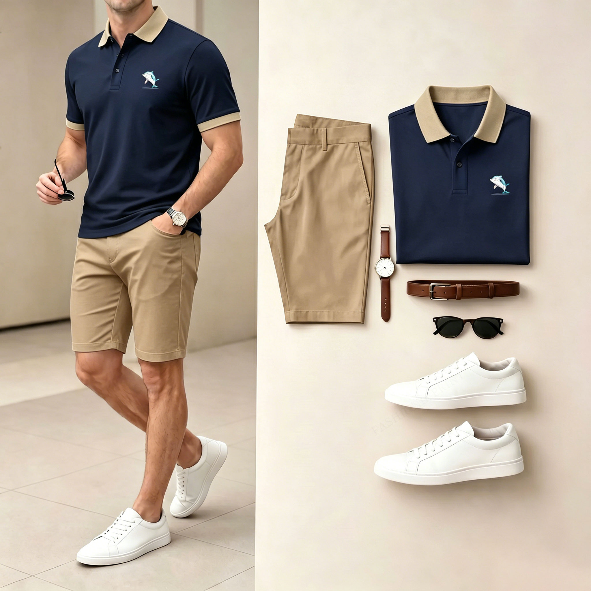 Conjunto de dos piezas casual Dark Blue Color camisa polo & shorts para hombre