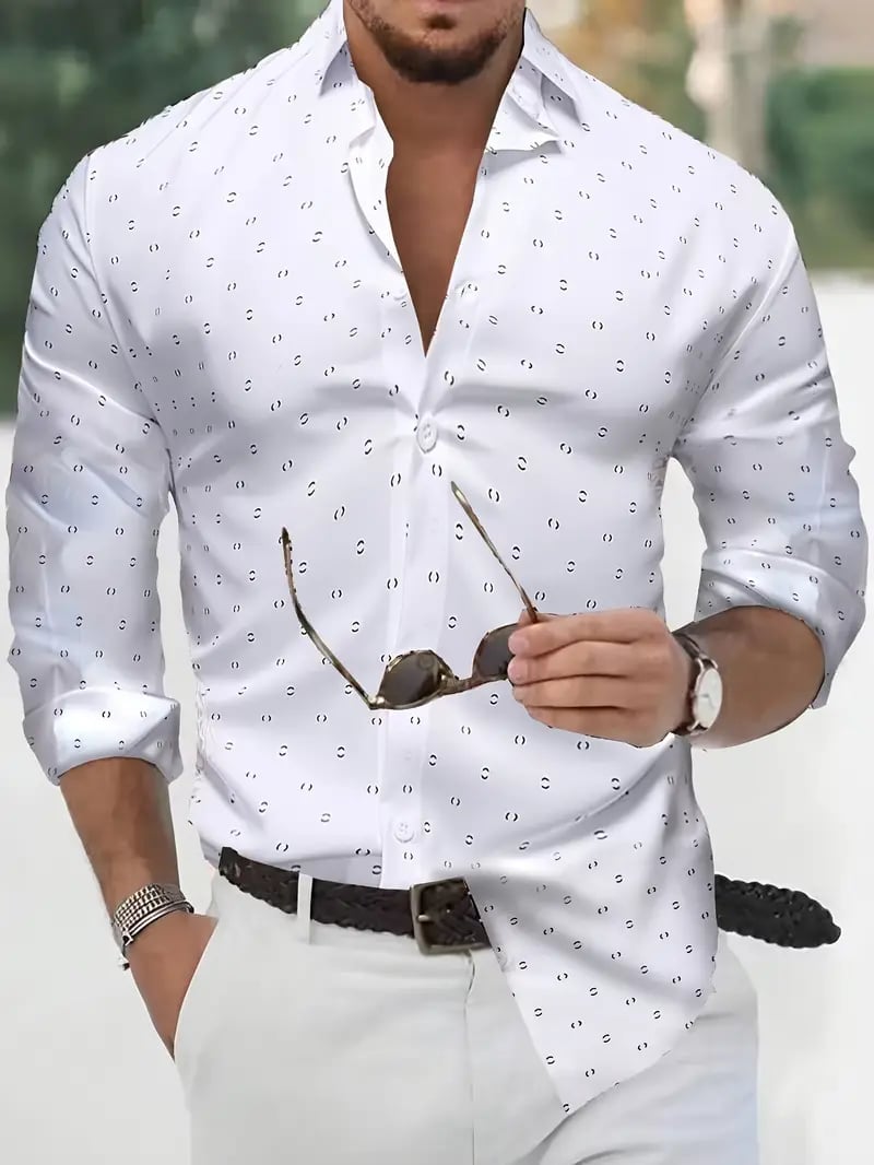 Camisa Street Style ejecutivo casual estampado de manga larga para hombre