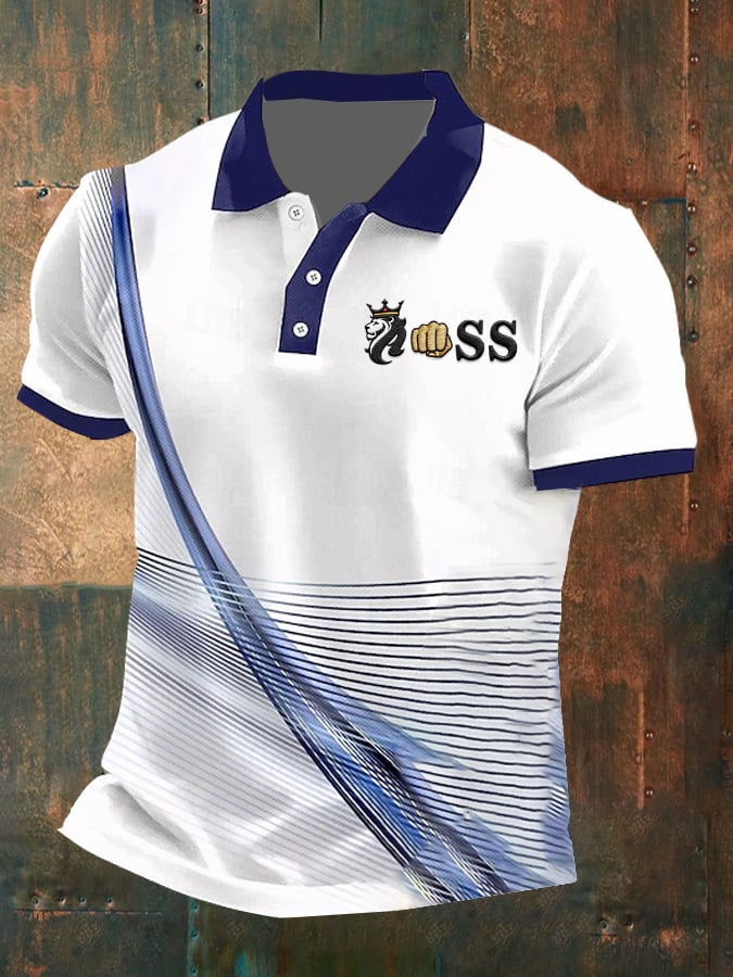 Casual ejecutivo Simple Contrast Color Line Polo para hombre