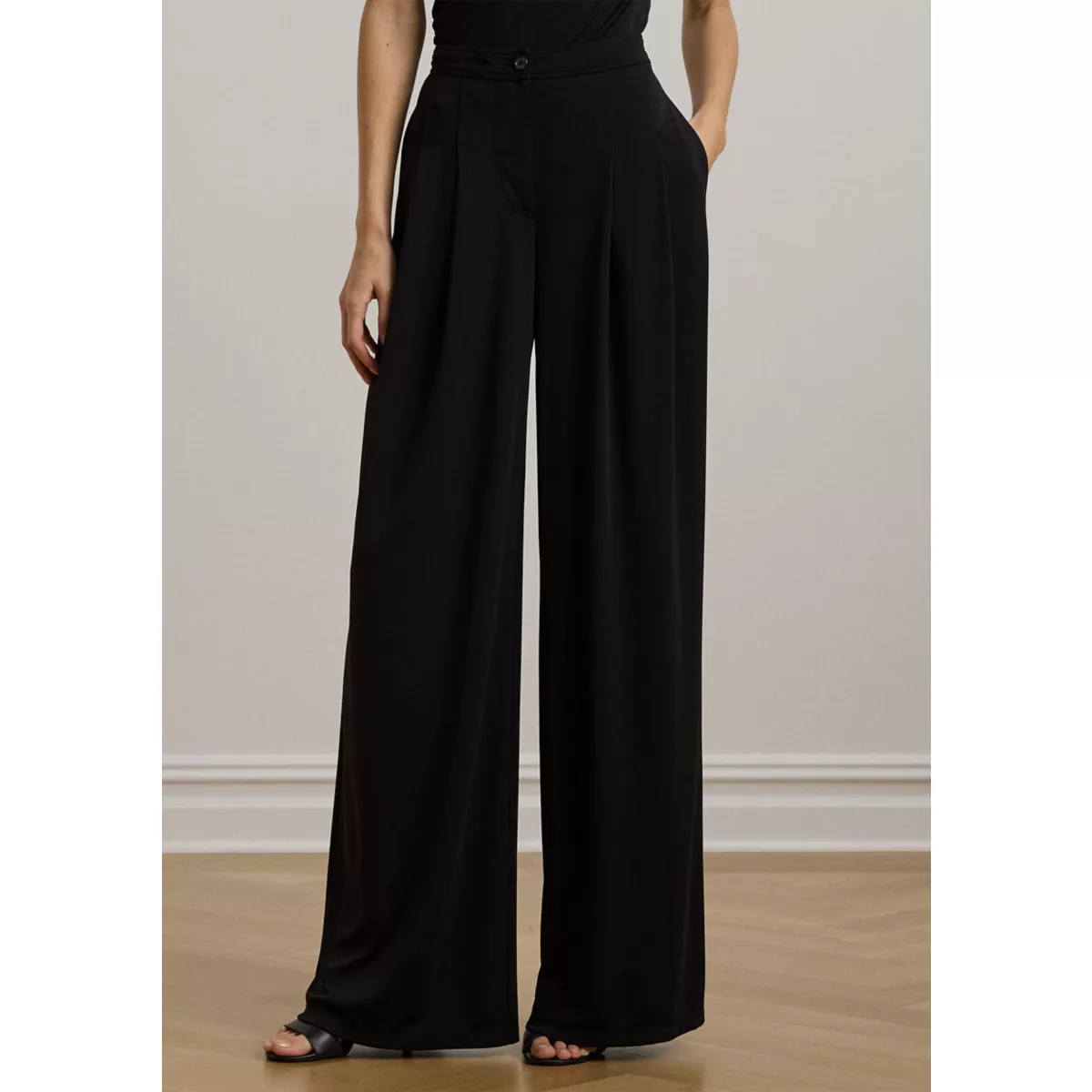 Pleated Stretch Jersey Wide-Leg Pants - 6