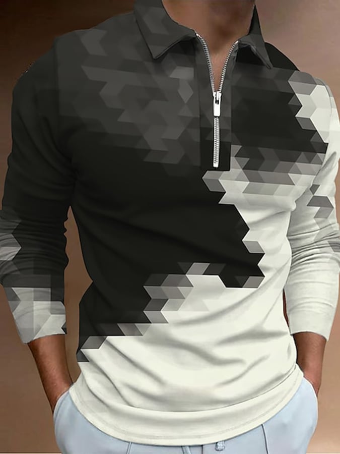 Camisa polo de moda estampado estampado solapa Pullover de manga larga