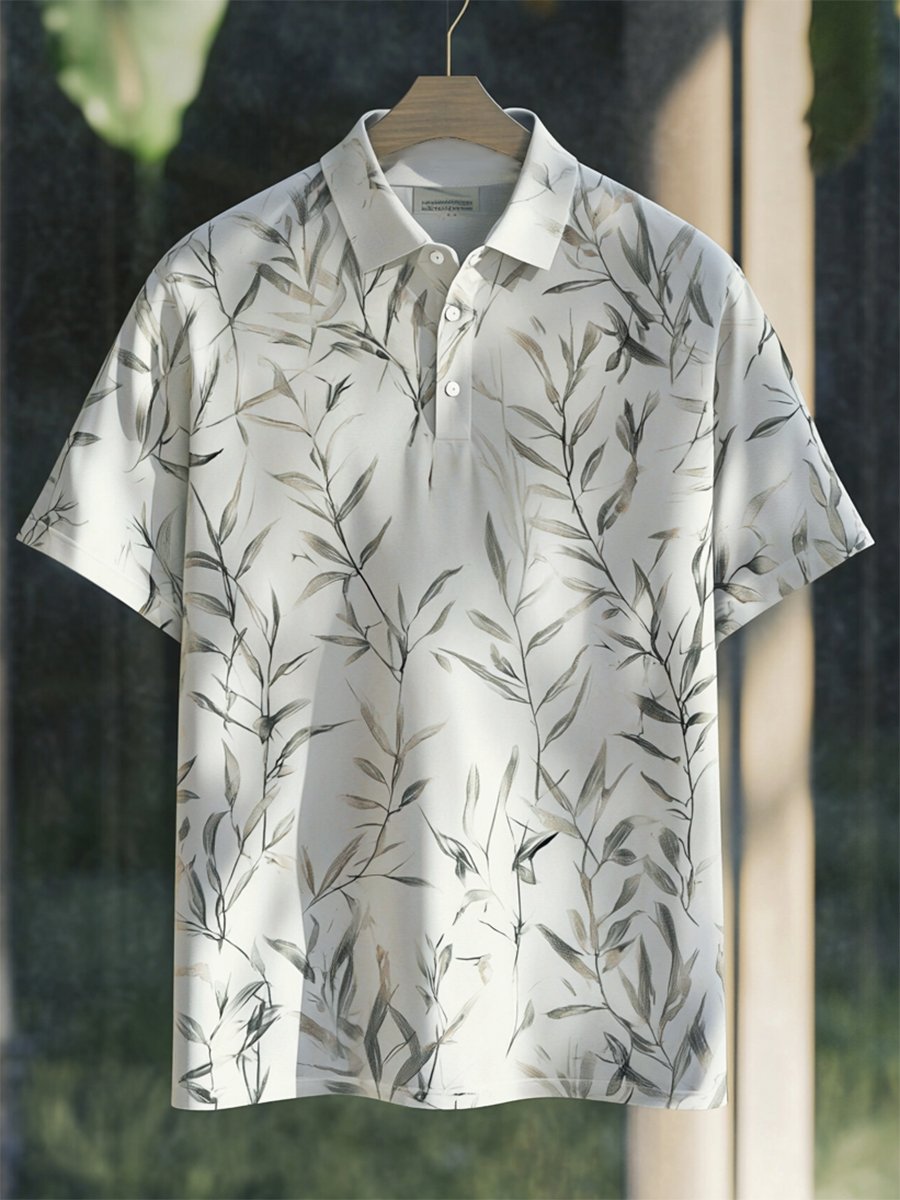Camisa polo casual Festive floral estampado Button de manga corta para hombre
