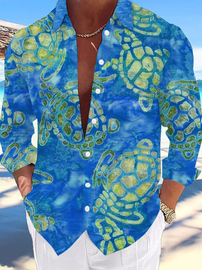 Camisa Hawaii Turtles estampado de moda Vacation And casual (With Pockets) para hombre