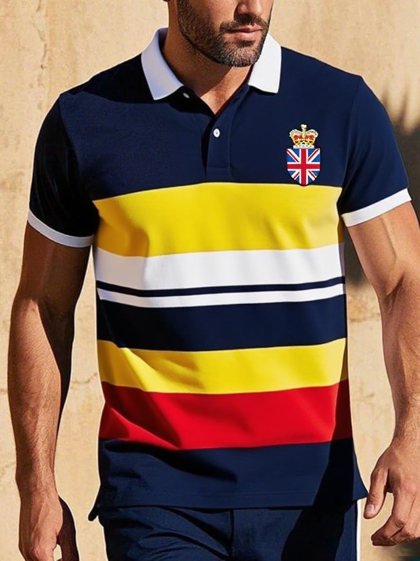 Camisa polo ejecutivo casual Union Jack Button de manga corta para hombre