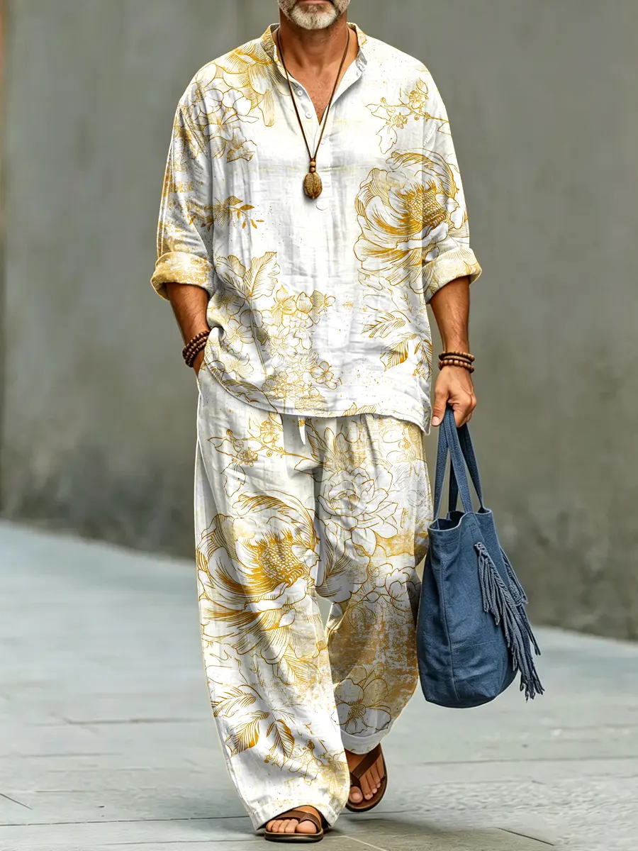 para hombre Abstract florals Print de algodón camisa Set