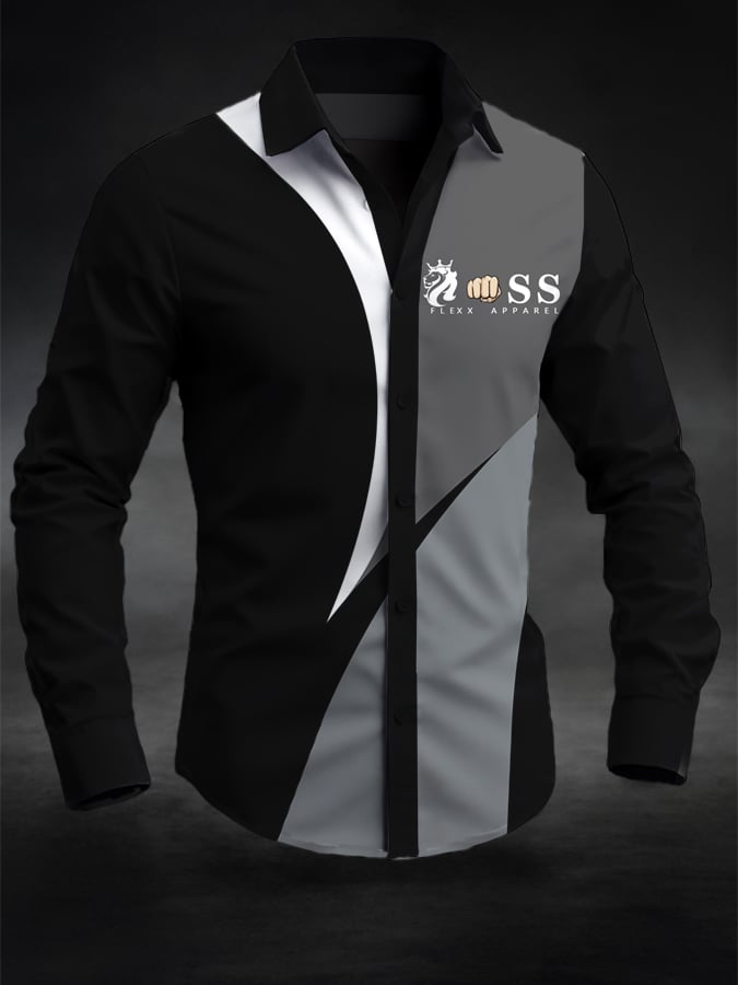 Camisa retro Letter Design estampado ejecutivo de manga larga para hombre