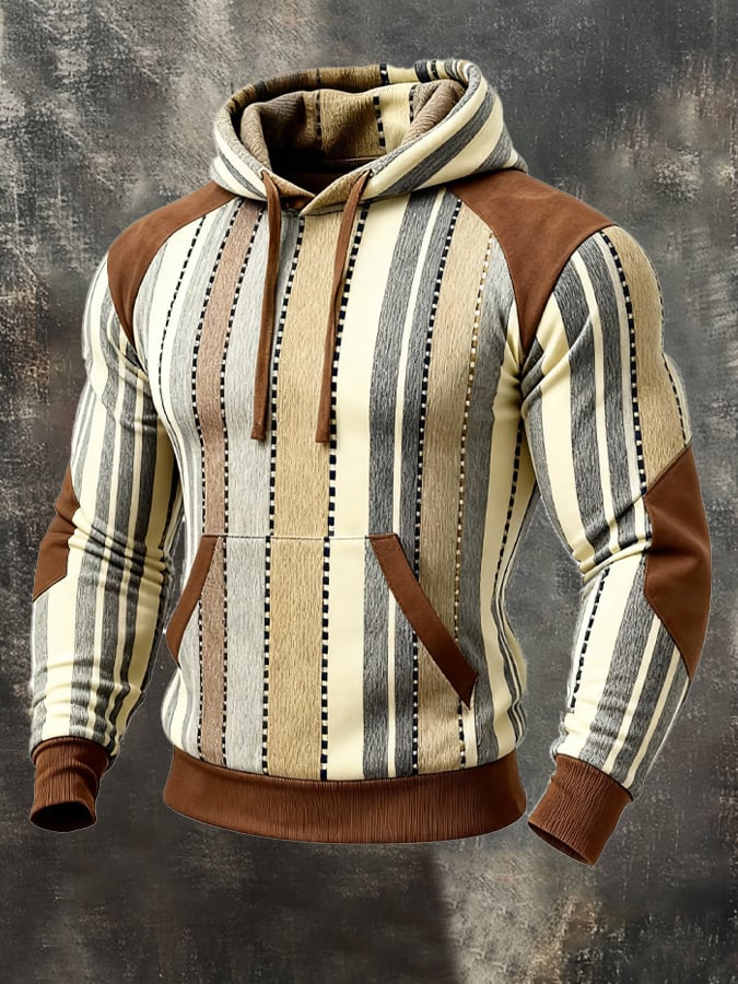 Sudadera retro desgastado en bloques de color estampado casual de manga larga para hombre