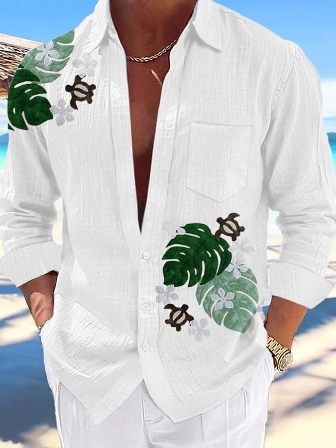 Camisa casual Hawaiian estampado Lapel para hombre