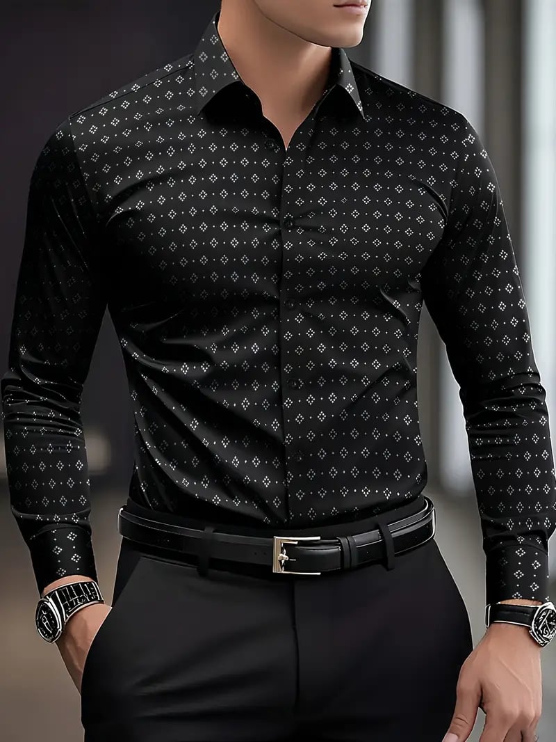 Camisa Street Style ejecutivo casual estampado de manga larga para hombre