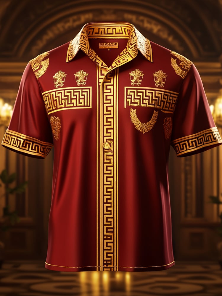 Camisa satén Luxe estampado de manga corta Button para hombre