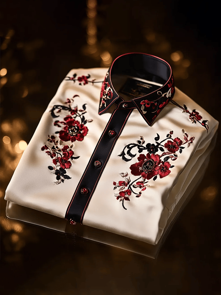 Camisa satén Luxe estampado de manga corta Button para hombre