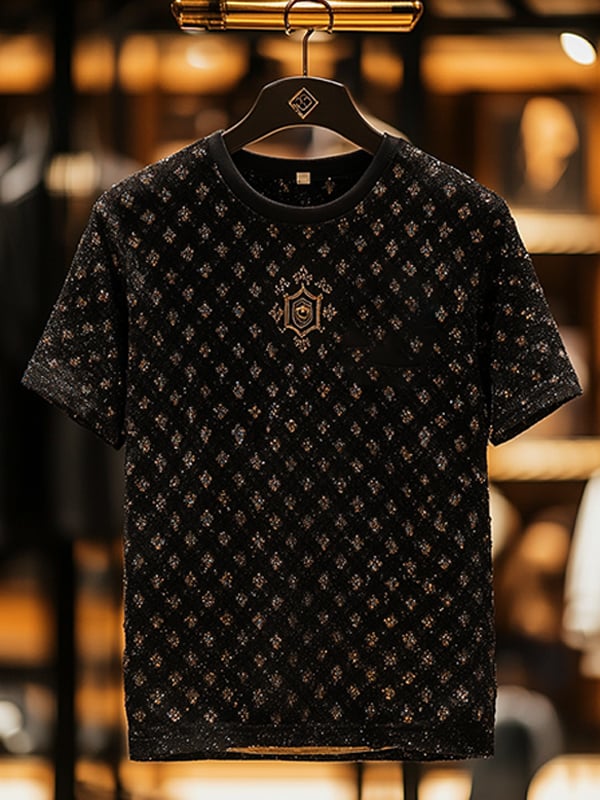 para hombre ejecutivo de lujo estampado de algodón de manga corta camiseta