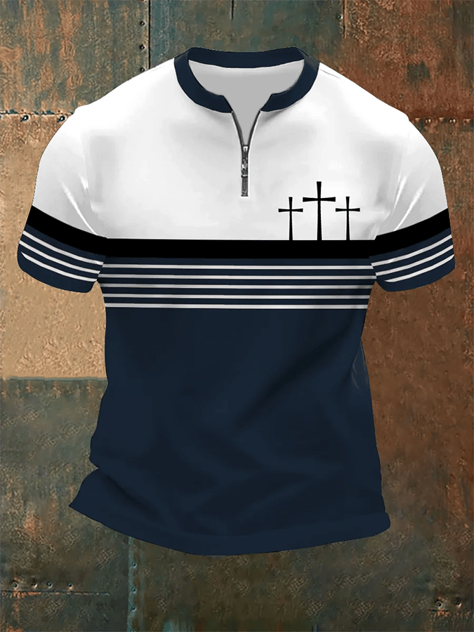 Vintage Faith estampado Zip Top para hombre