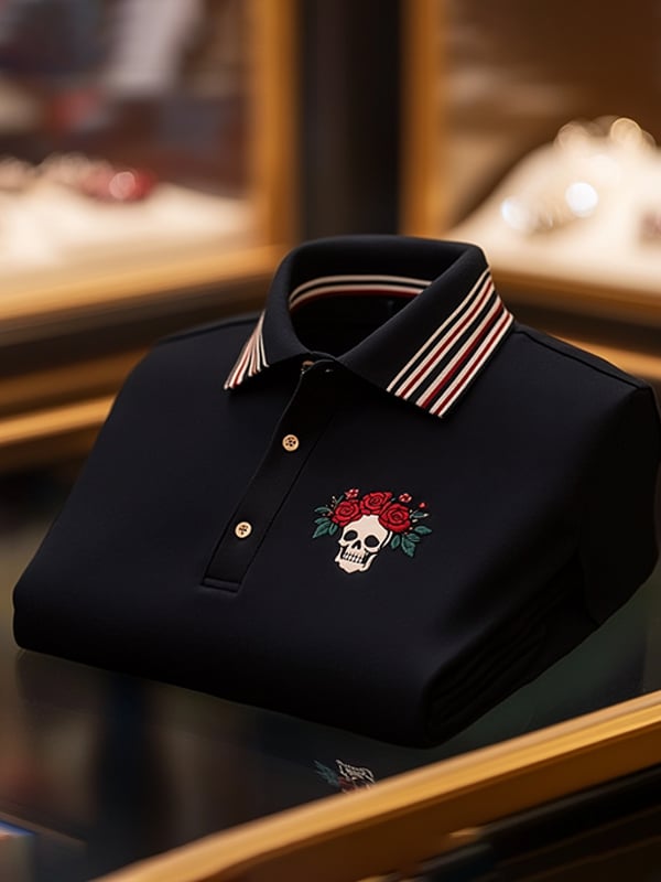 Camisa polo ejecutivo casual Skull estampado con botones para hombre