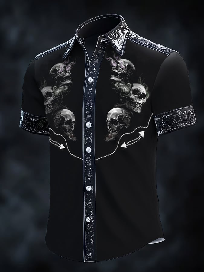 Camisa retro Western estampado de manga corta para hombre