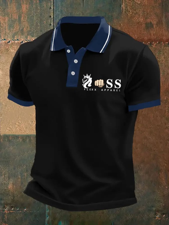 Camisa polo retro Letter estampado casual para hombre