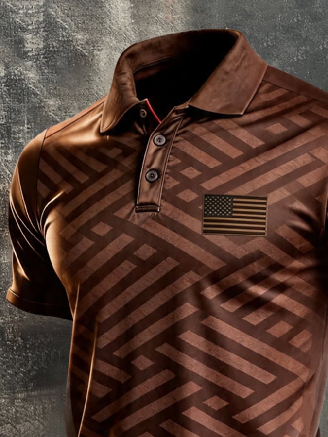 Camisa polo retro Patriotic Color-Block de manga corta para hombre