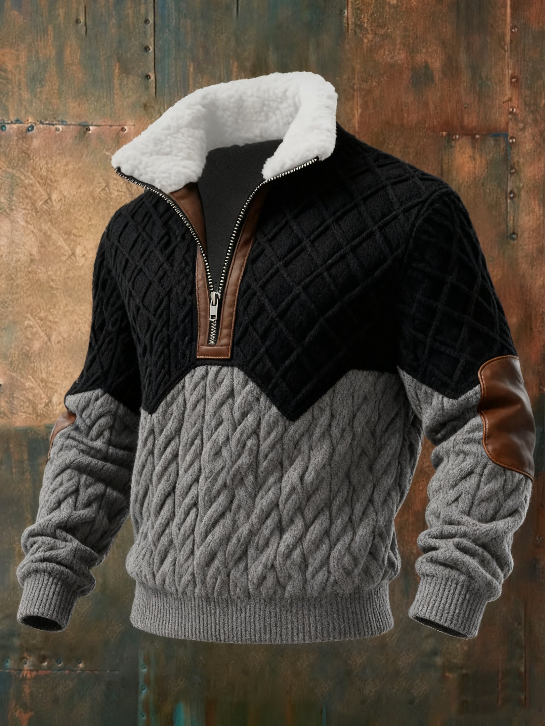 Sudadera geométrico estampado Twist Stitch Diamond Stitch casual para hombre