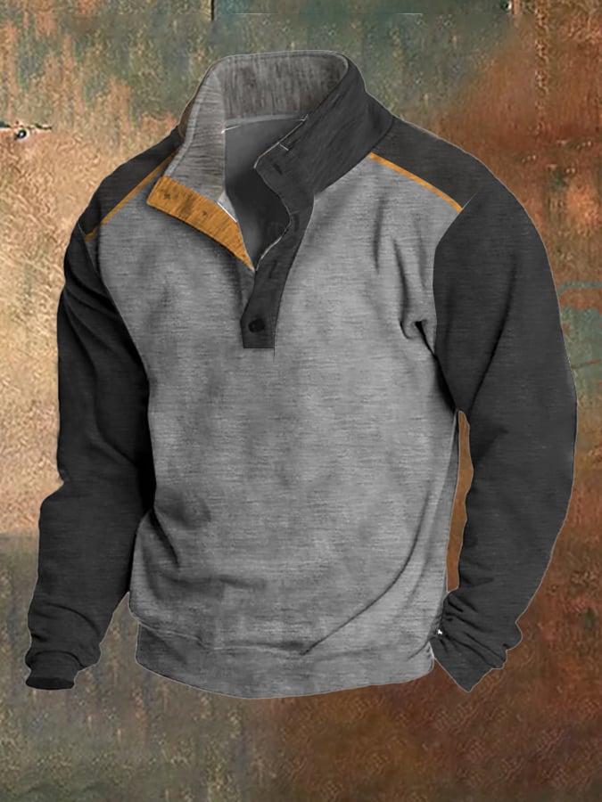 Sudadera polar retro Color Patchpara trabajo Stand cuello para hombre