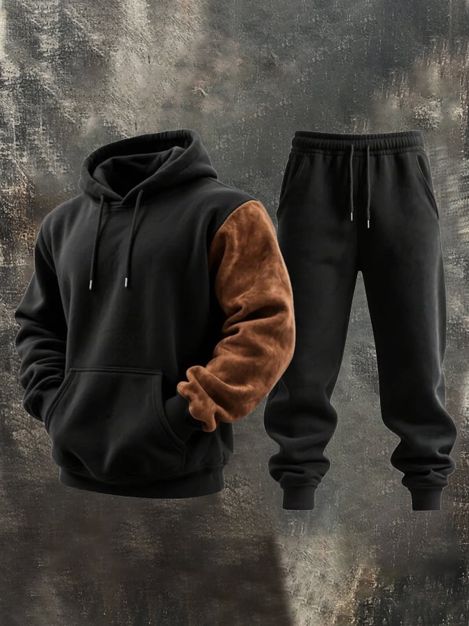 Sudadera retro Stitching Contrast Color Hooded casual Suit para hombre