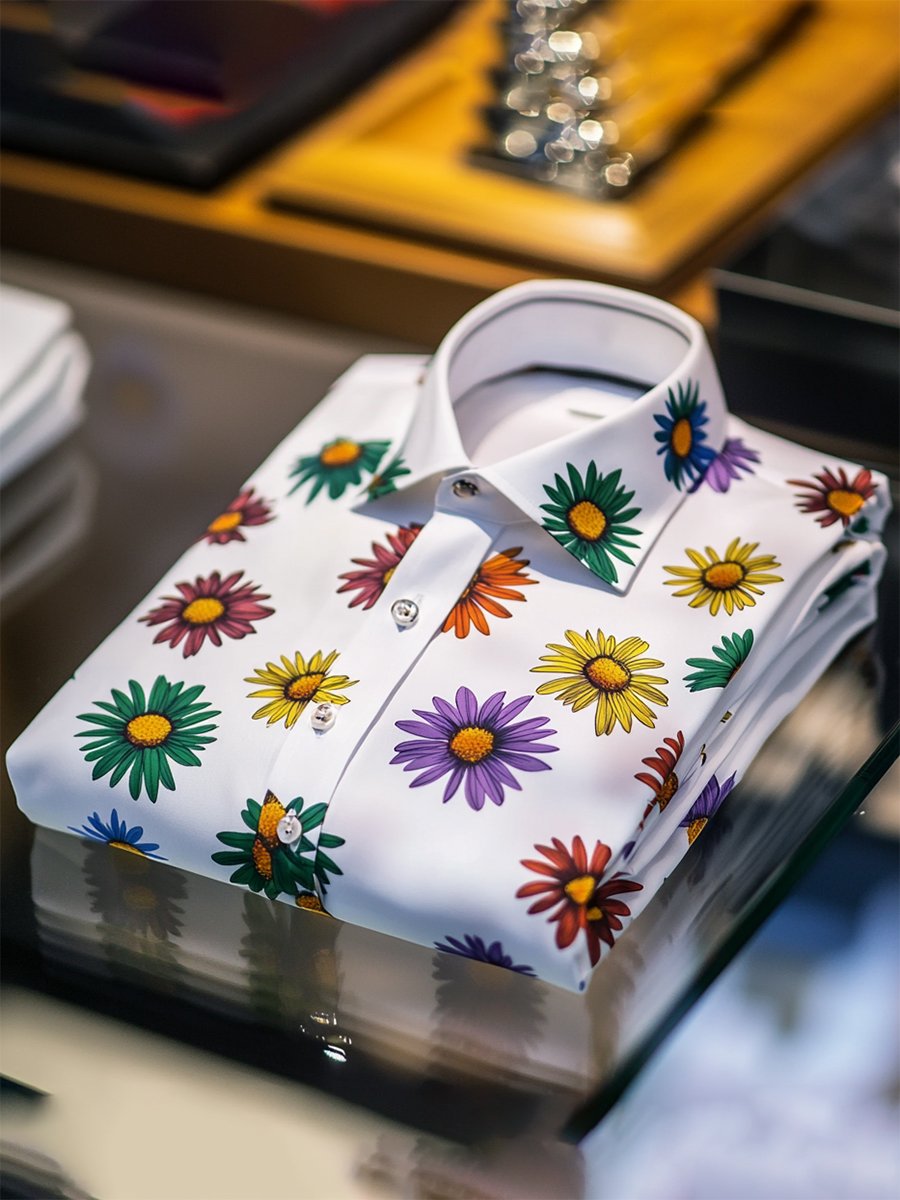 Camisa Resort floral estampado de manga larga para hombre