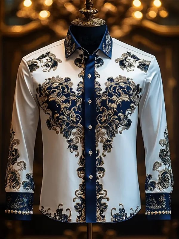 Camisa rayas estampado ejecutivo de manga larga para hombre