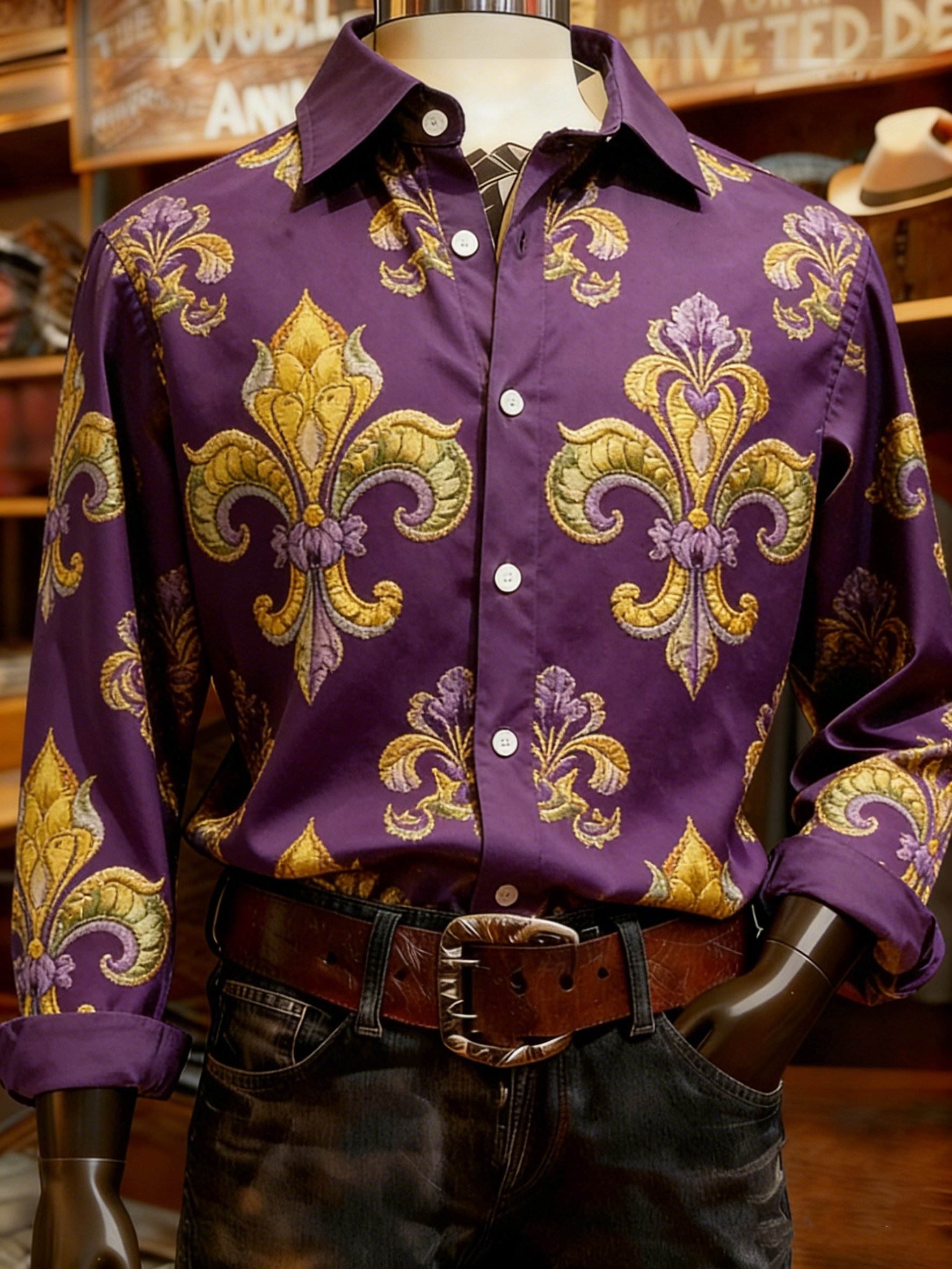 Camisa vintage New Orleans Louisiana Mardi Gras Fleur De Lis de manga larga