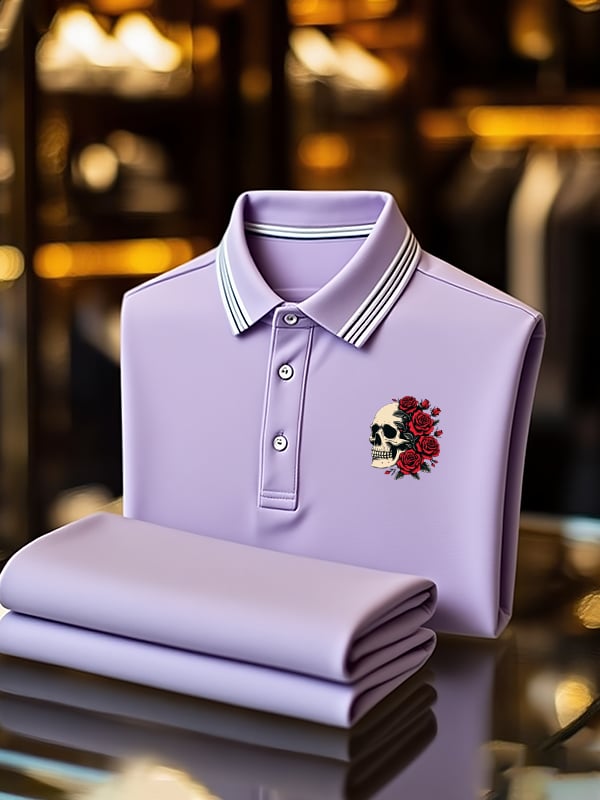 Camisa polo clásico ejecutivo Skull Logo Button de manga corta para hombre