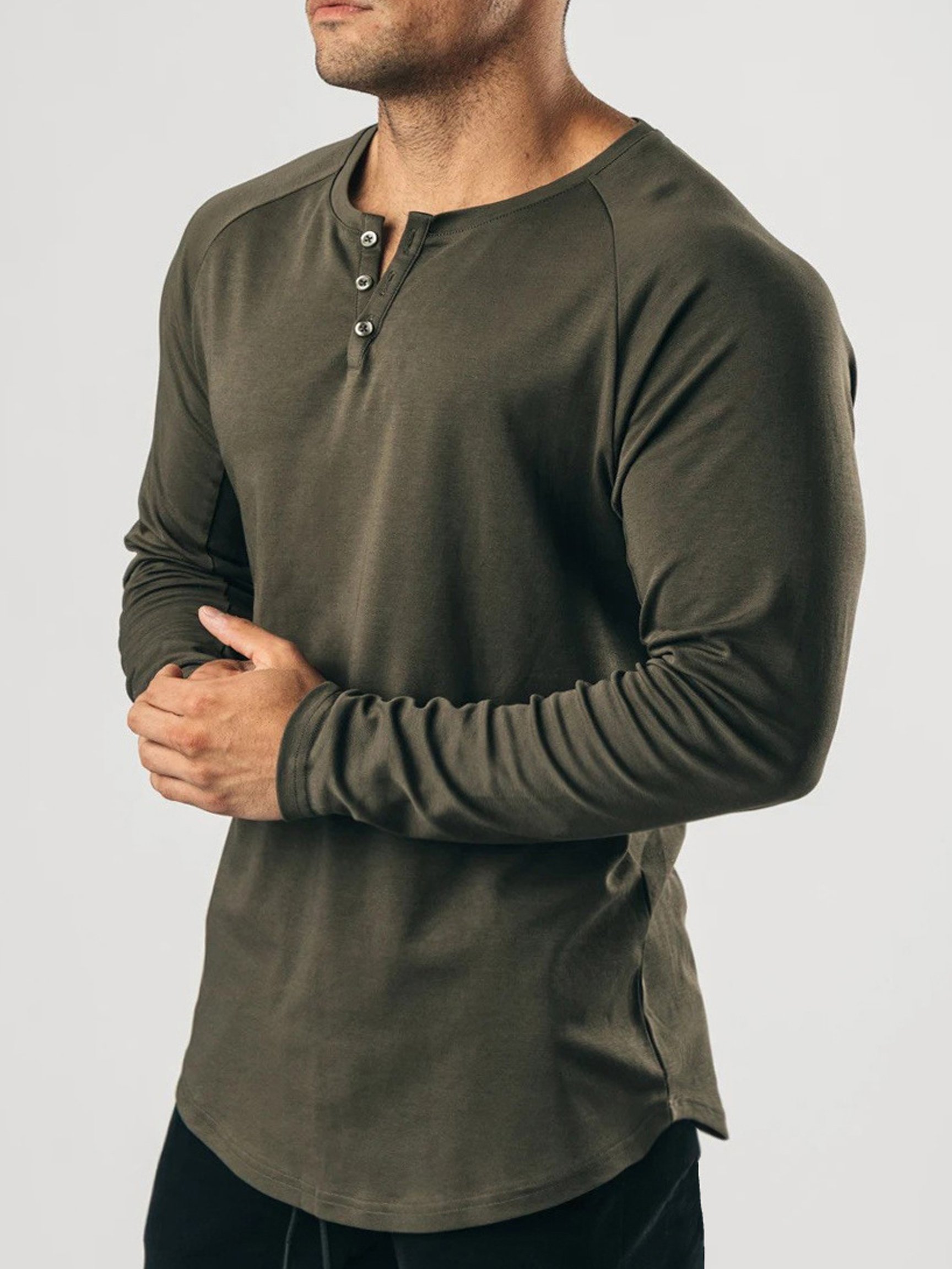 Camiseta casual and Comfortable Henley de manga larga para hombre