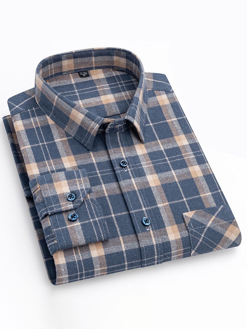 Camisa retro a cuadros de algodón para hombre
