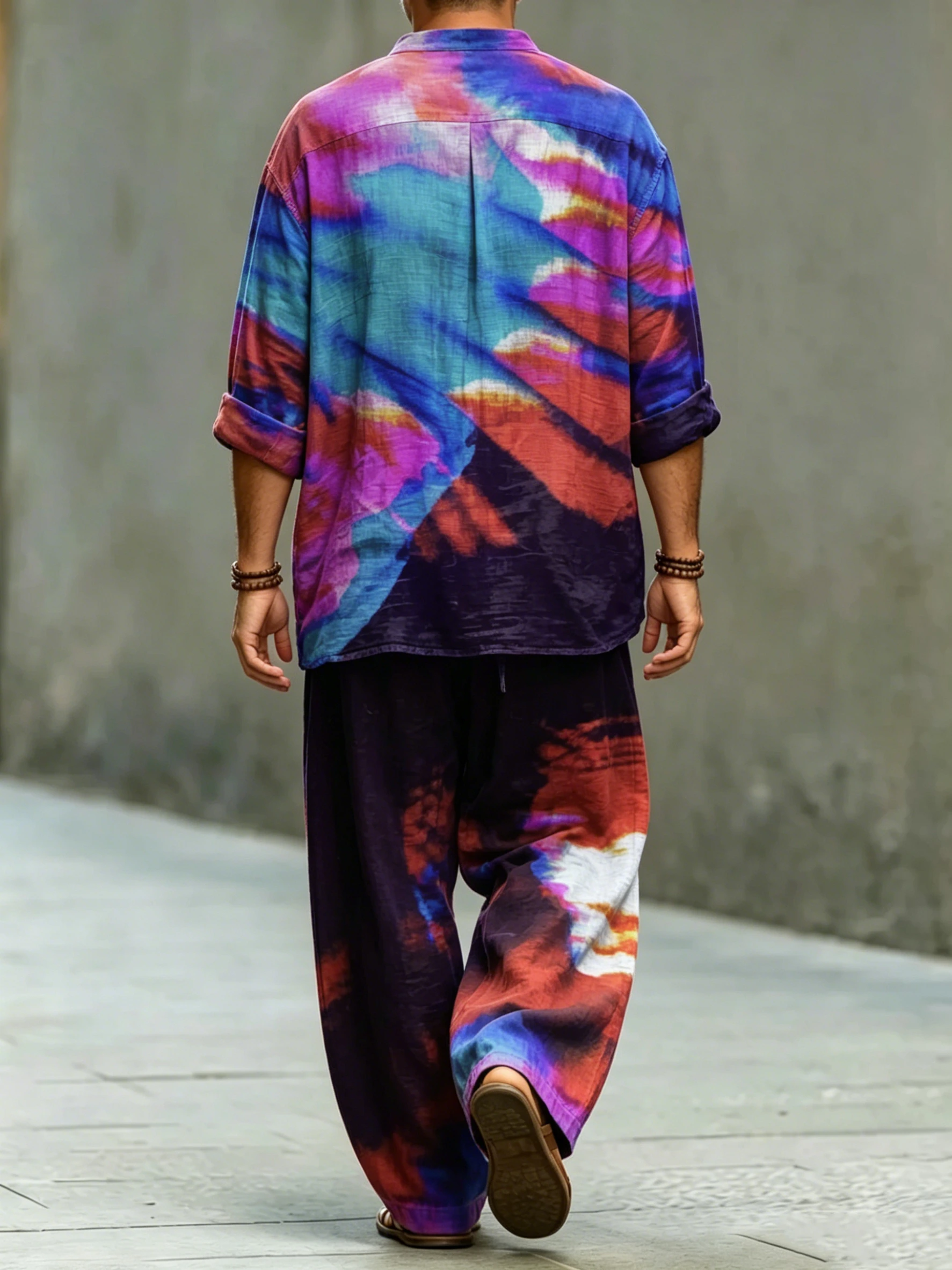 Camisa de modaable Abstract Art estampado de algodón Set para hombre