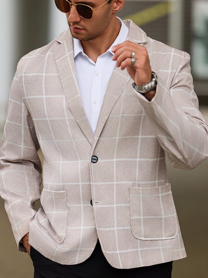 Chaqueta vintage Single-Breasted a cuadros Gentleman's ejecutivo Suit para hombre