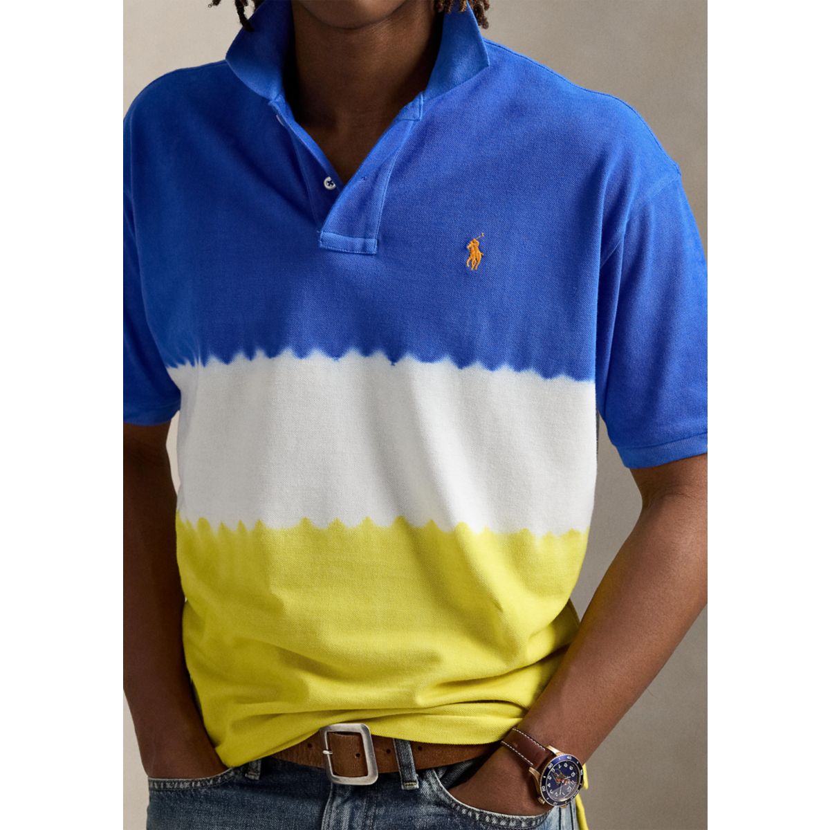 Classic Fit Dip Dyed Mesh Polo Shirt - 3
