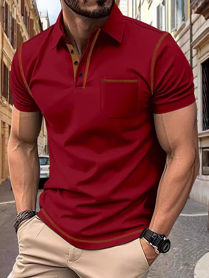 Camisa polo elegantee casual With Contrasting Color Thread Design (With bolsillos) para hombre