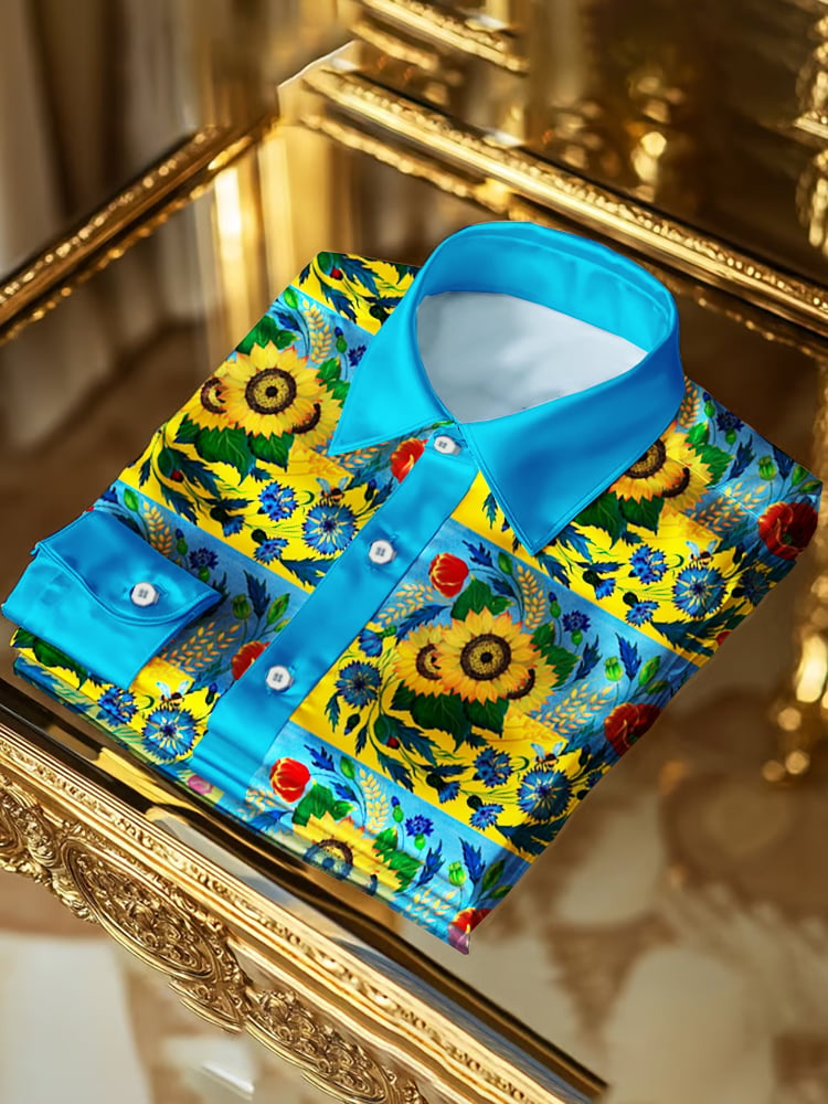 Camisa Ukrainian Sunflower de manga larga para hombre