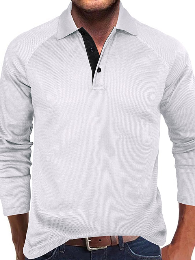 Camisa polo Athletic casual Waffle de manga larga Half Button