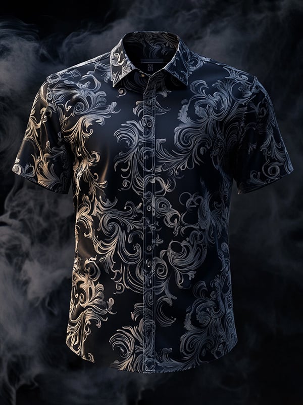 Camisa vintage Dark Baroque estampado de manga corta para hombre