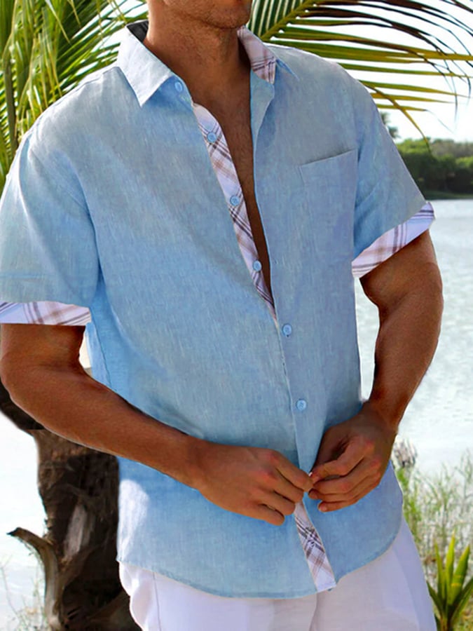 Camisa Patchpara trabajo holgado Lapel para hombre
