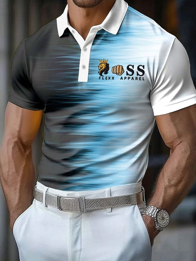 Camisa polo retro Letter Design estampado casual para hombre