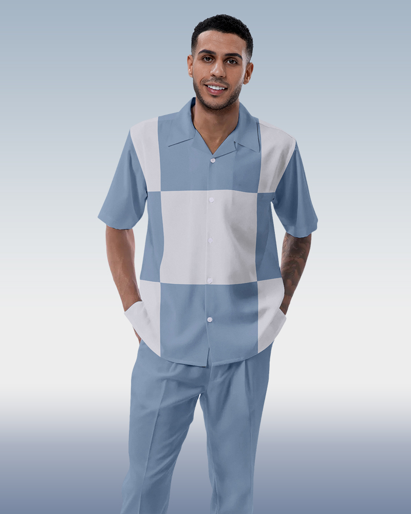 Blue Block Walking Suit 2-Piece de manga corta Suit
